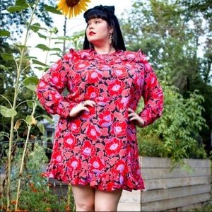 Red floral shift dress